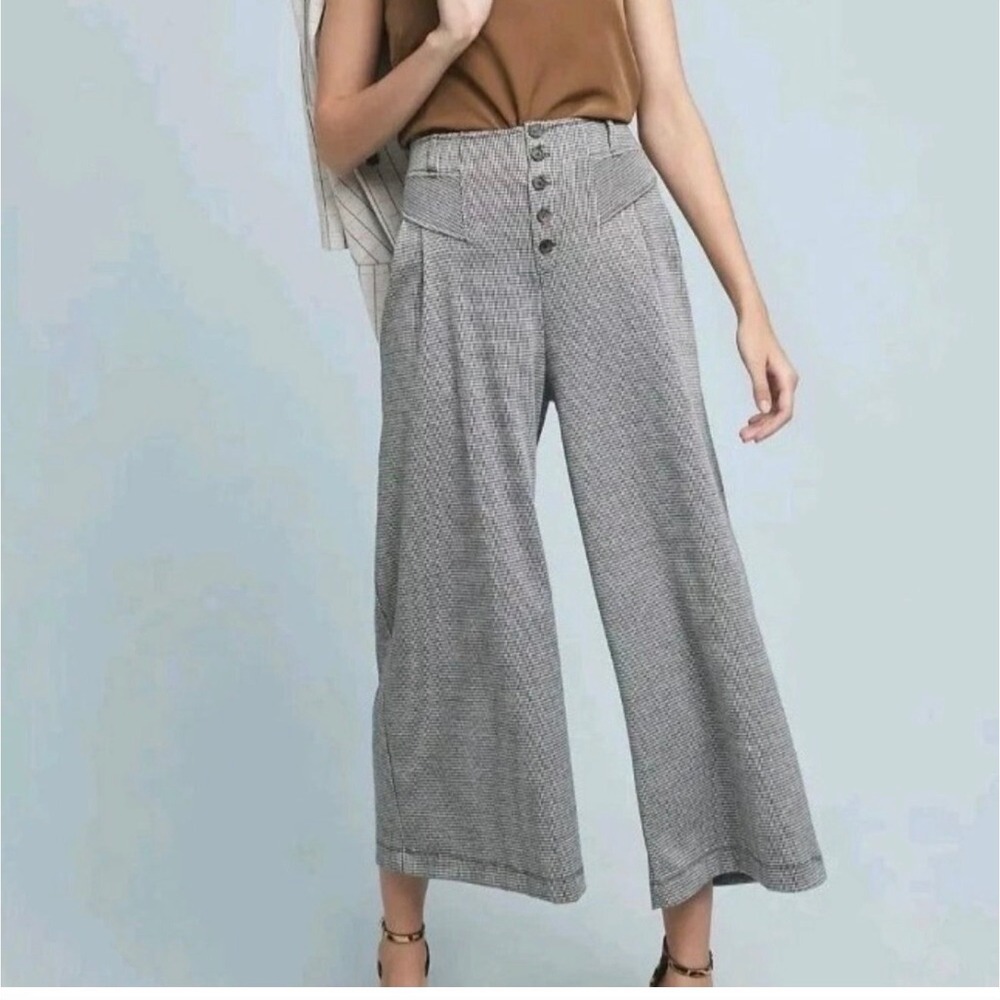 Maeve Anthropologie  Wide Leg Crop Pants Black White Button Front XXS P